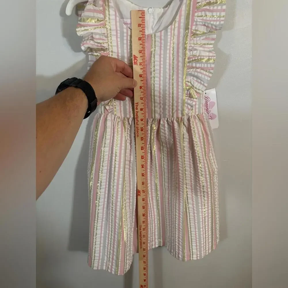 Bonnie Jean Girls Pink Gold Stripe Party Dress 6X NWT $76 Ruffle Sleeveless